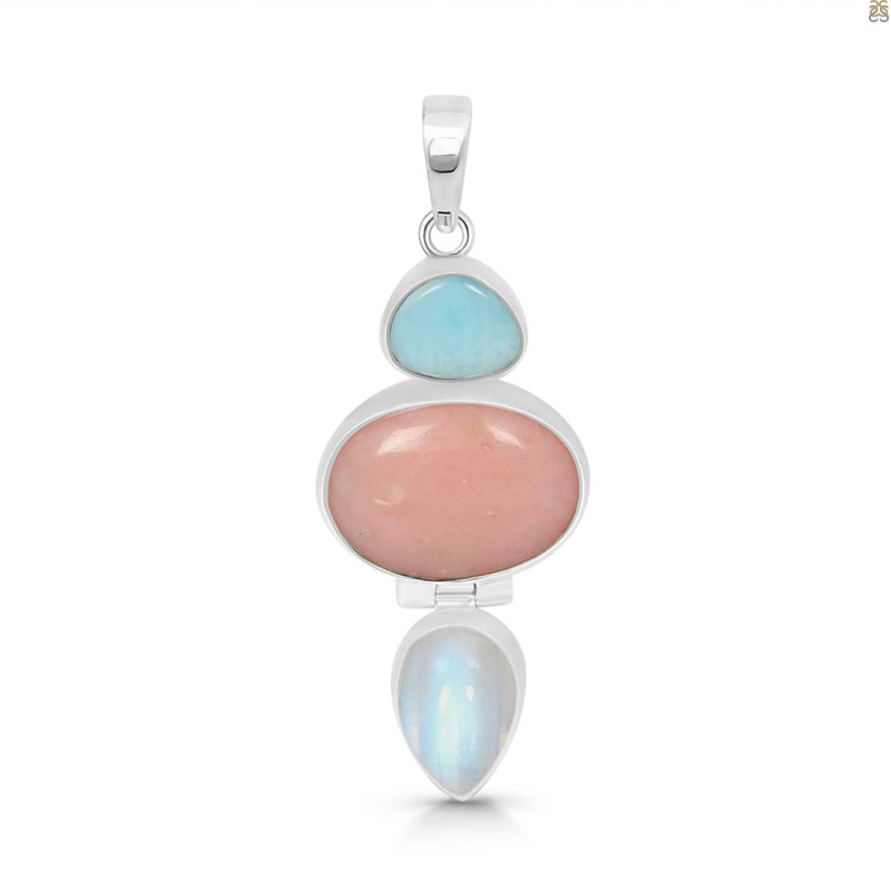 Pink Opal/Larimar/Moonstone Pendant-2SP PKO-1-70