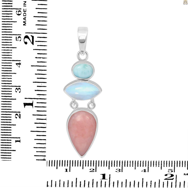 Pink Opal/Larimar/Moonstone Pendant-2SP PKO-1-98
