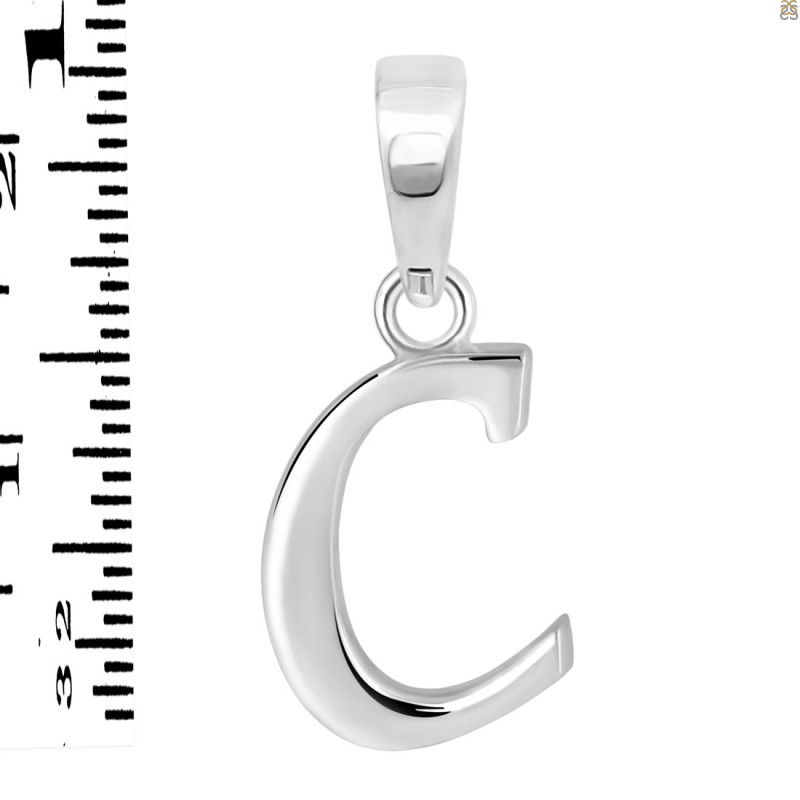 Plain Silver Alphabet C Pendant PS-RDA-107.