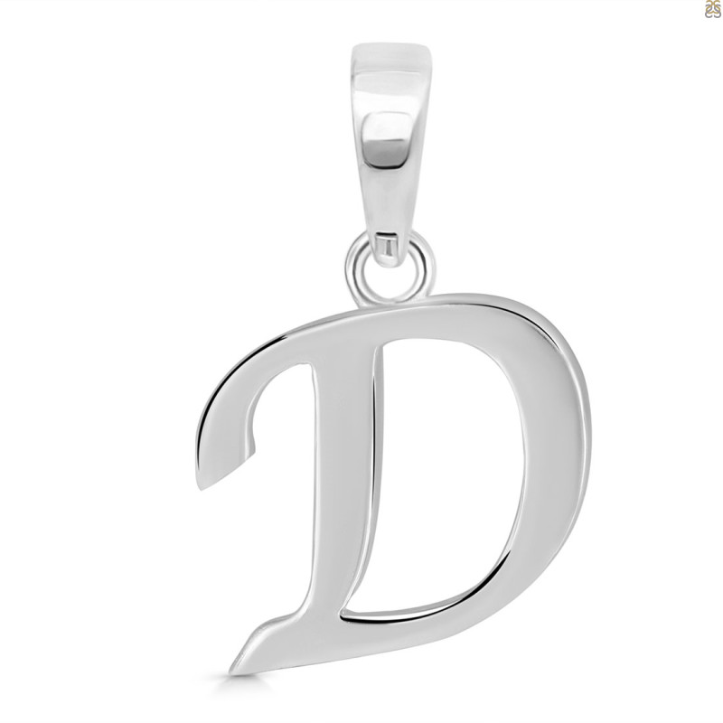 Plain Silver Alphabet D Pendant PS-RDA-108.