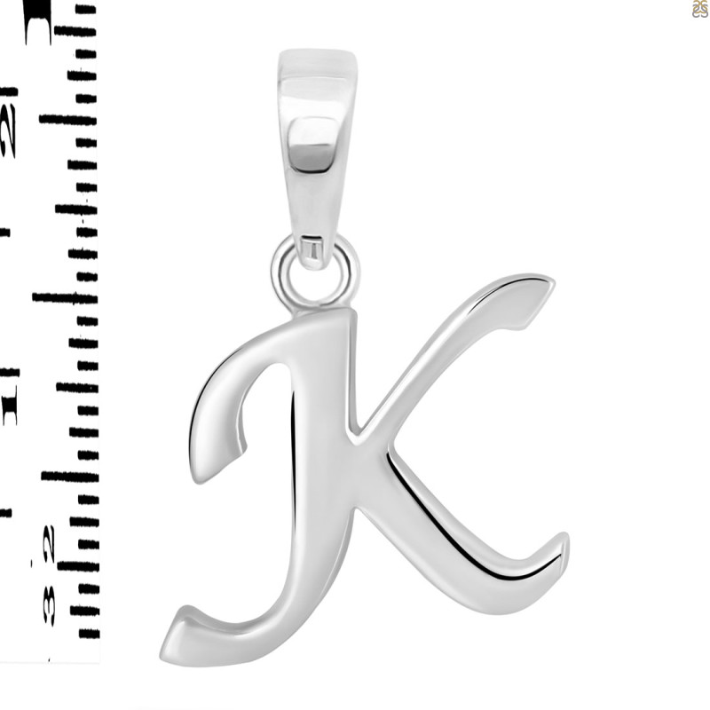 Plain Silver Alphabet K Pendant PS-RDA-115.