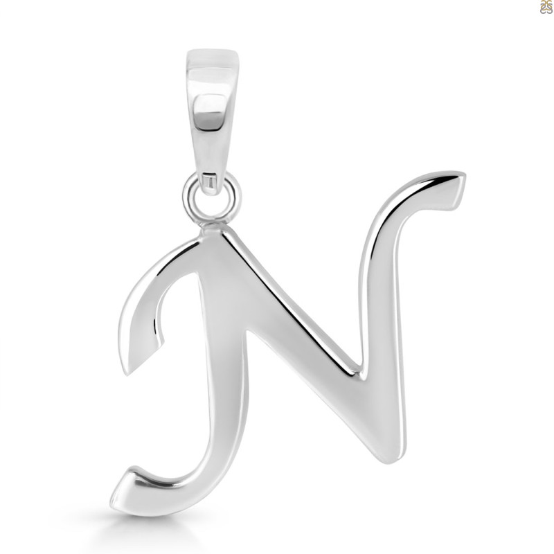 Plain Silver Alphabet N Pendant PS-RDA-118.