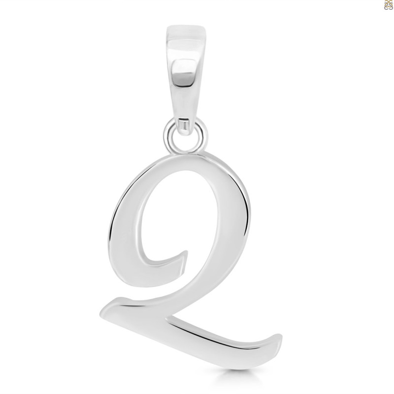 Plain Silver Alphabet Q Pendant PS-RDA-121.