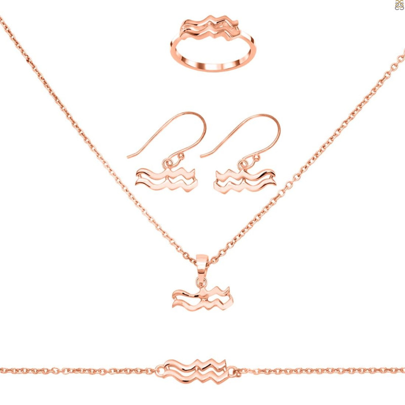 Aquarius Zodiac Plain Silver Jewelry Set