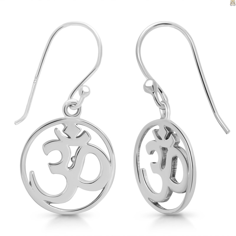 Om Plain Silver Earring