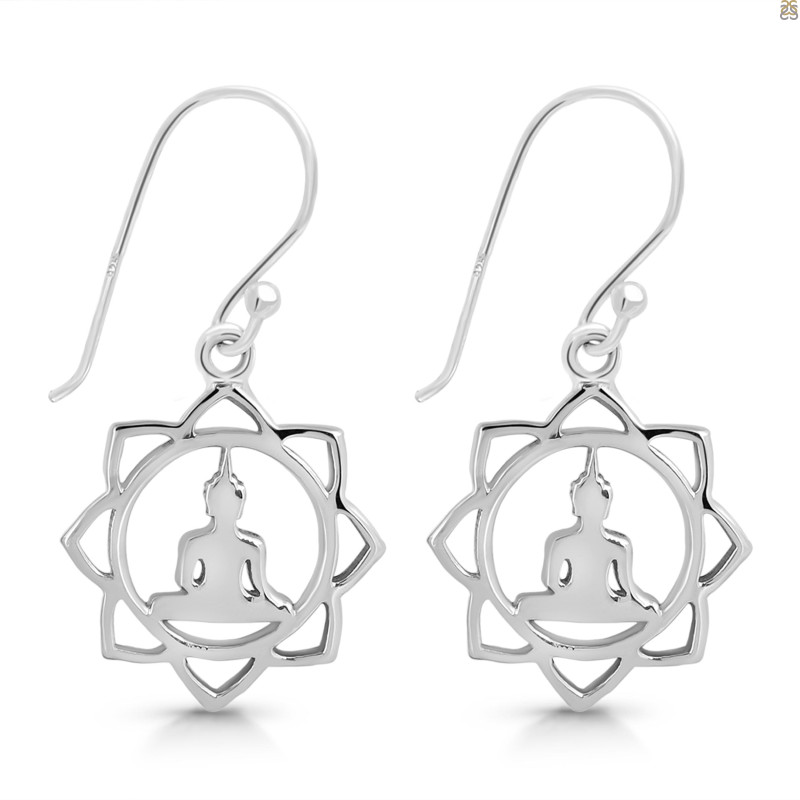 Human Body Chakra Plain Silver Earring PS-RDE-546.