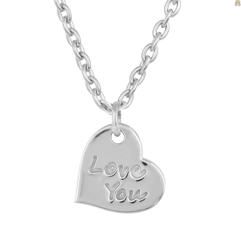 Plain Silver Love You Necklace PS-RDN-83.