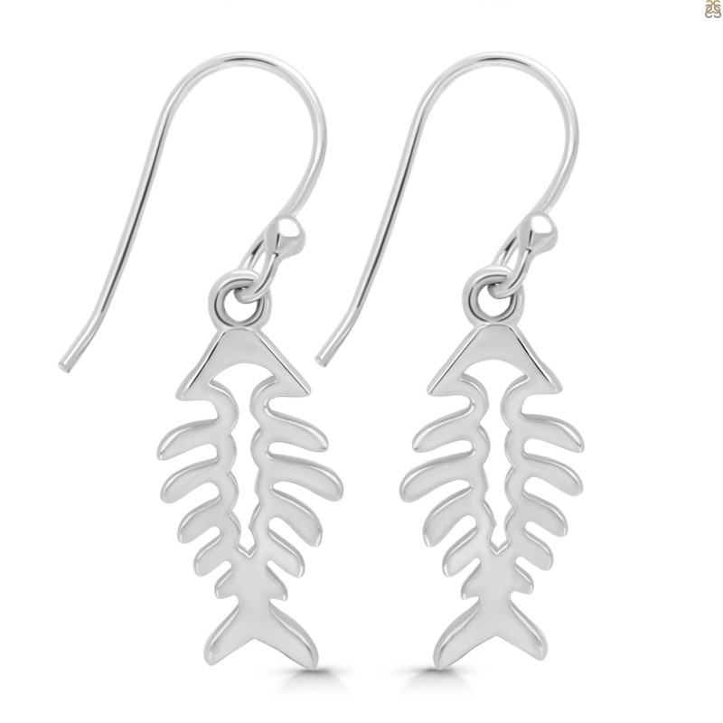 Plain Silver Fish Bone Earring  PS-RDE-964.