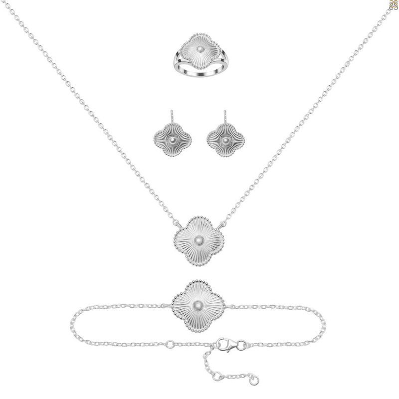 Plain Silver Jewelry Set PS-RDR-3278 / RDE-1662 / RDN-522 / RDB-242