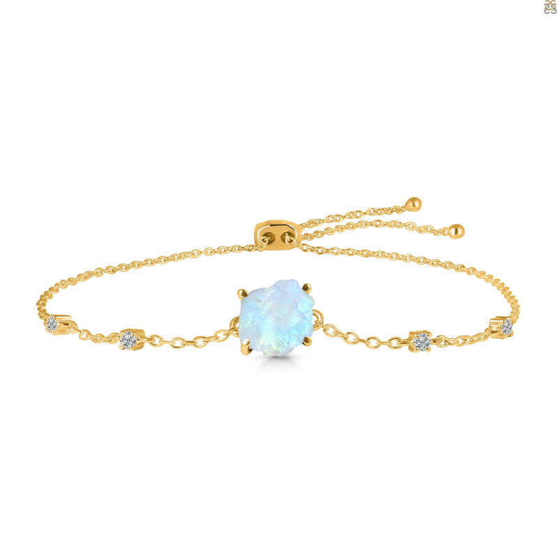 Moonstone Raw Crystal & White Topaz Bracelet With Adjustable Camera Lock RBM-RCYB-2-CAMERA-LOCK