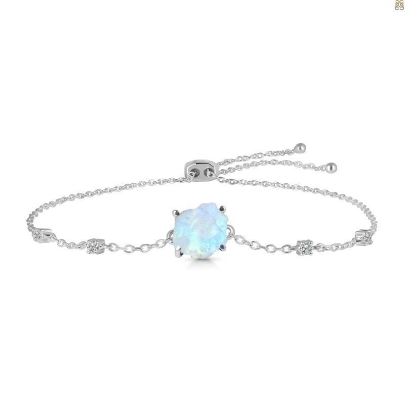 Moonstone Raw Crystal & White Topaz Bracelet With Adjustable Camera Lock