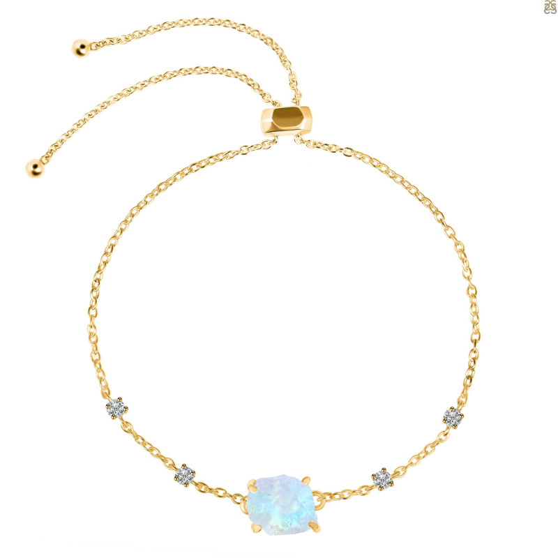 Moonstone Raw Crystal & White Topaz Bracelet With Adjustable Camera Lock RBM-RCYB-2-CAMERA-LOCK
