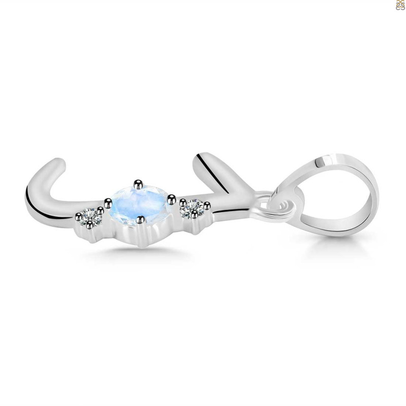 Moonstone & White Topaz Alphabet J Pendant
