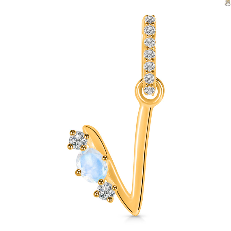 Moonstone & White Topaz Alphabet V Pendant RBM-RDA-100.