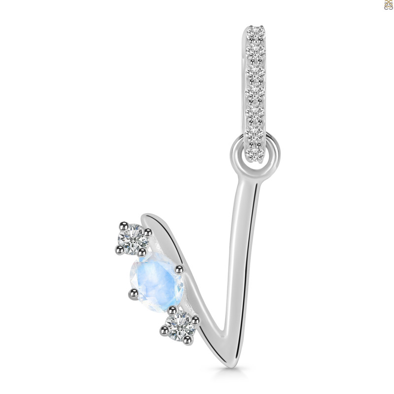 Moonstone & White Topaz Alphabet V Pendant RBM-RDA-100.