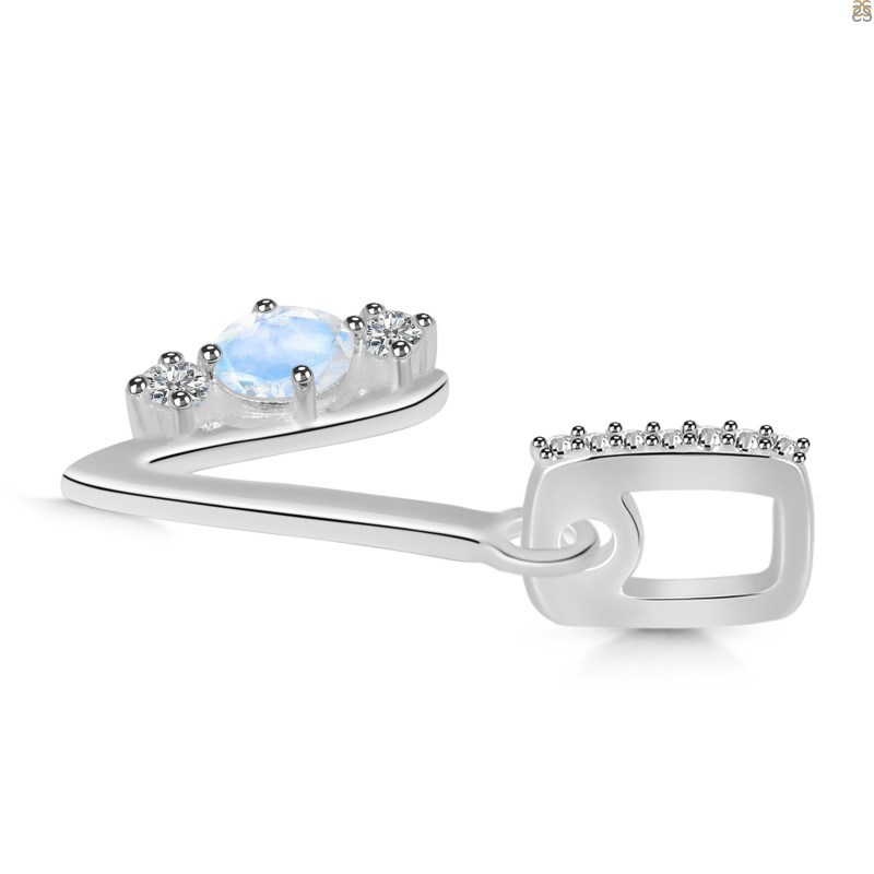 Moonstone & White Topaz Alphabet V Pendant