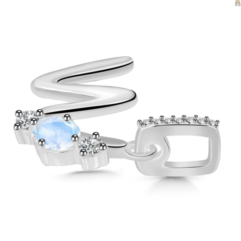 Moonstone & White Topaz Alphabet W Pendant