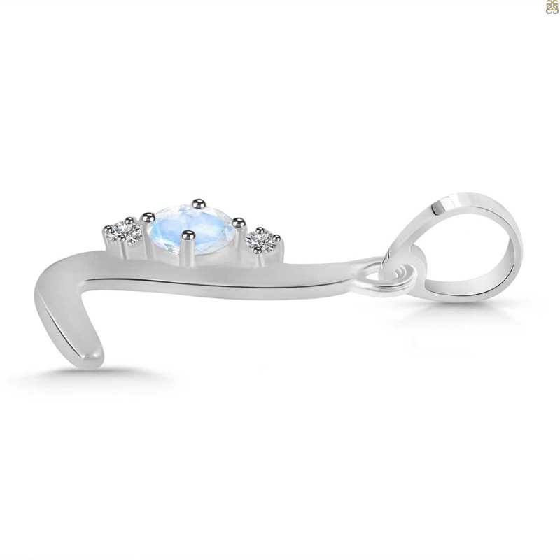 Moonstone & White Topaz Alphabet L Pendant