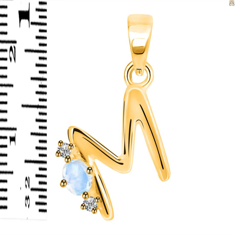 Moonstone & White Topaz Alphabet M Pendant RBM-RDA-13.