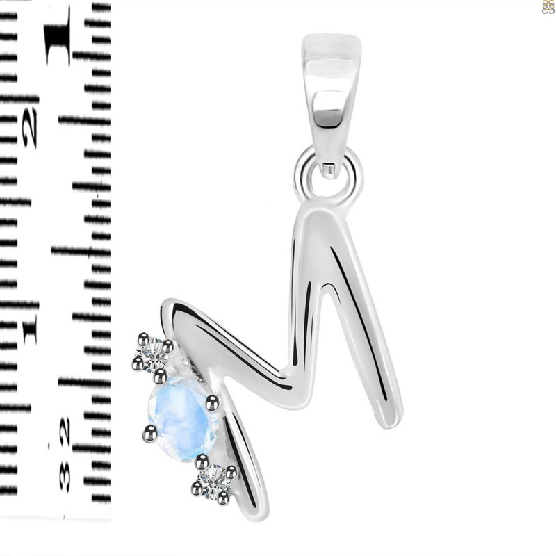 Moonstone & White Topaz Alphabet M Pendant RBM-RDA-13.
