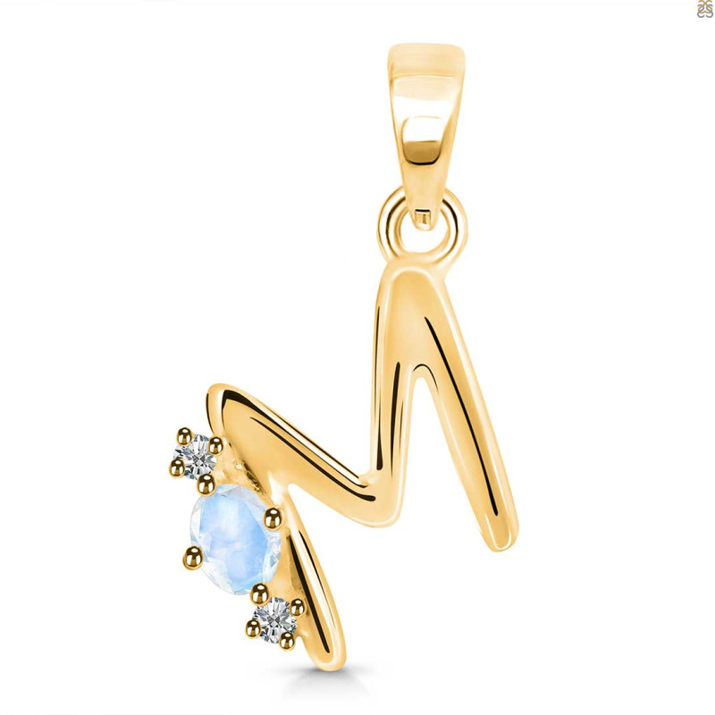 Moonstone & White Topaz Alphabet M Pendant RBM-RDA-13.