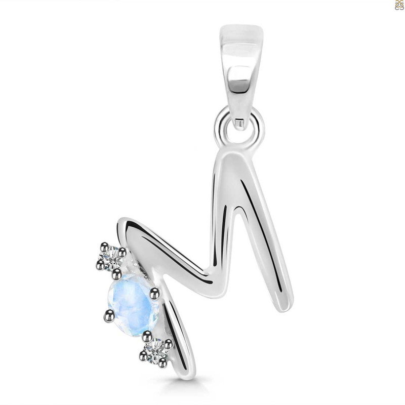 Moonstone & White Topaz Alphabet M Pendant RBM-RDA-13.
