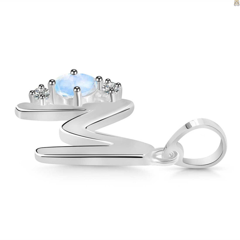 Moonstone & White Topaz Alphabet M Pendant