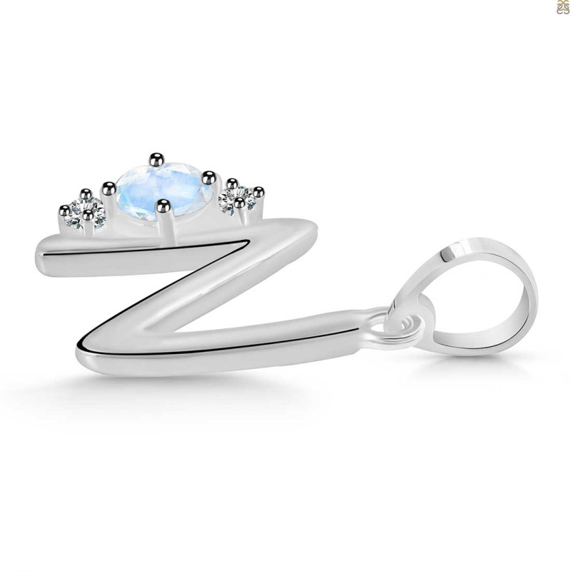 Moonstone & White Topaz Alphabet N Pendant