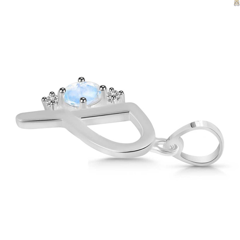 Moonstone & White Topaz Alphabet P Pendant