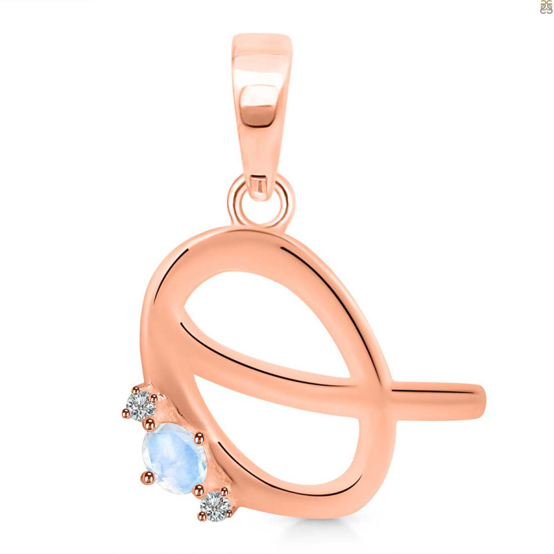 Moonstone & White Topaz Alphabet Q Pendant RBM-RDA-17.