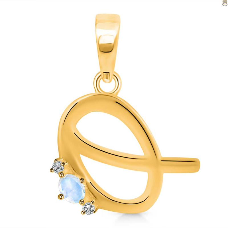 Moonstone & White Topaz Alphabet Q Pendant RBM-RDA-17.