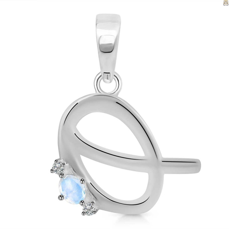 Moonstone & White Topaz Alphabet Q Pendant RBM-RDA-17.