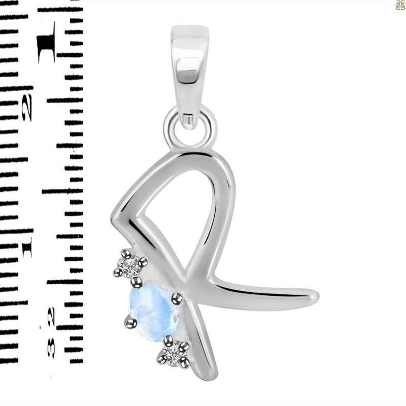 Moonstone & White Topaz Alphabet R Pendant RBM-RDA-18.