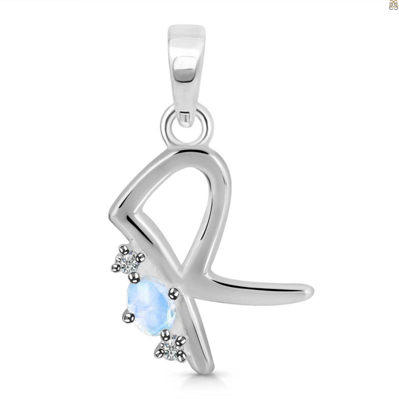 Moonstone & White Topaz Alphabet R Pendant RBM-RDA-18.