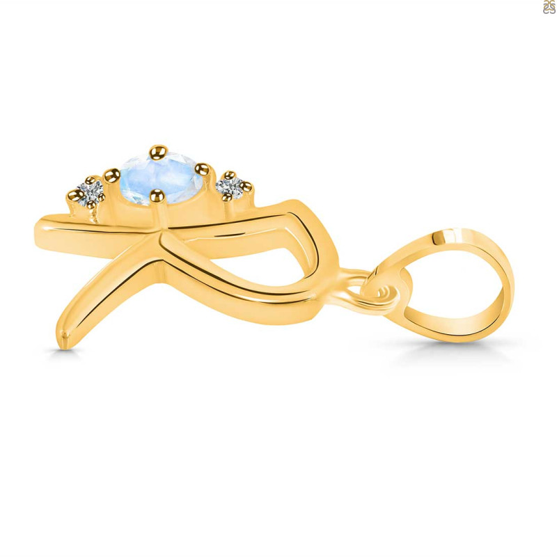Moonstone & White Topaz Alphabet R Pendant RBM-RDA-18.