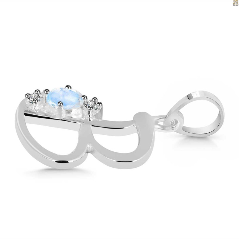 Moonstone & White Topaz Alphabet B Pendant