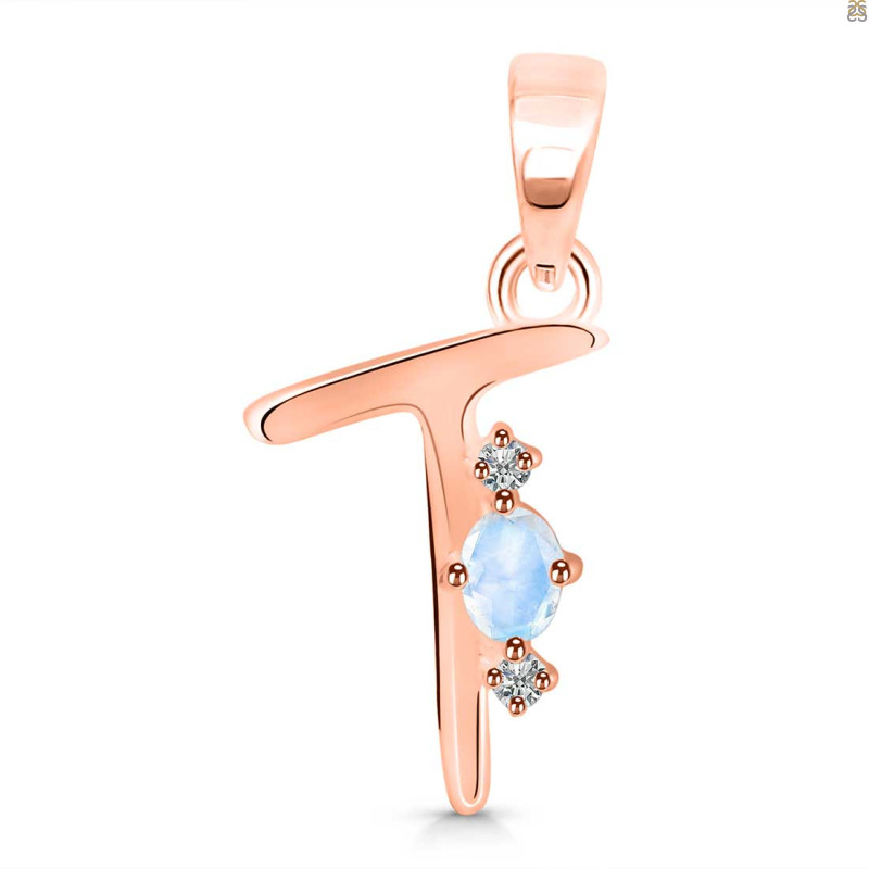 Moonstone & White Topaz Alphabet T Pendant RBM-RDA-20.