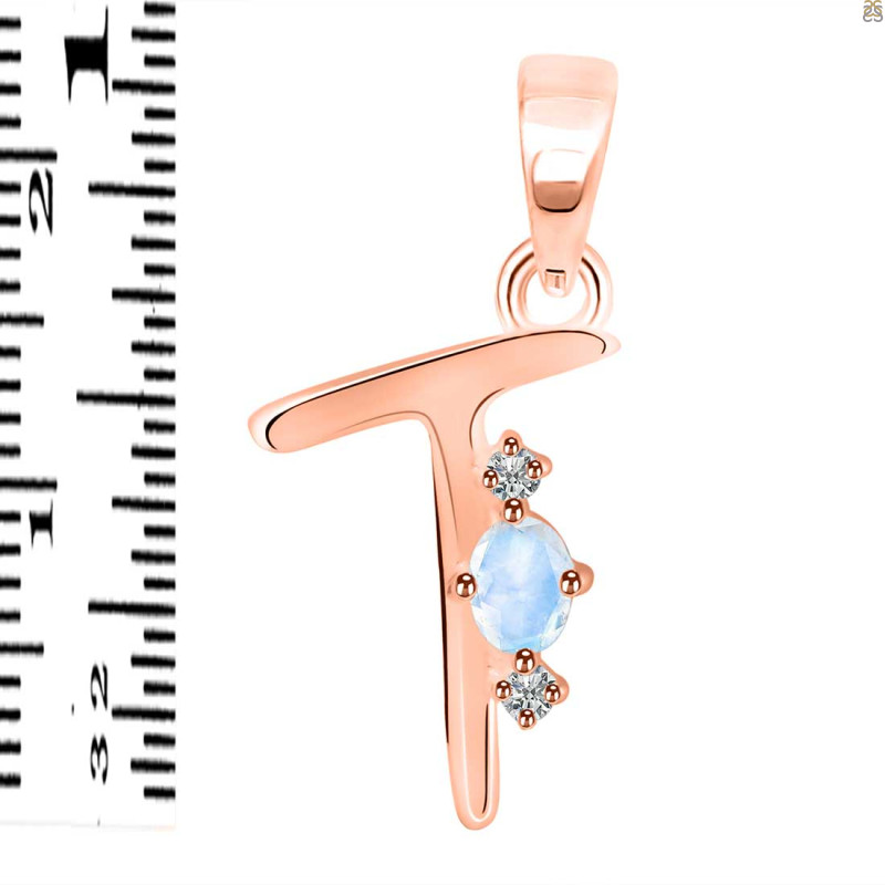 Moonstone & White Topaz Alphabet T Pendant RBM-RDA-20.