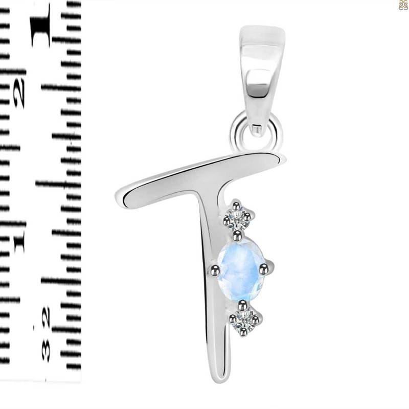 Moonstone & White Topaz Alphabet T Pendant RBM-RDA-20.