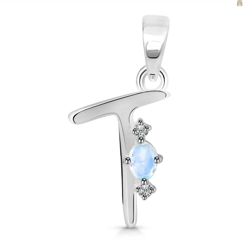 Moonstone & White Topaz Alphabet T Pendant RBM-RDA-20.