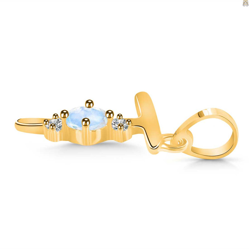 Moonstone & White Topaz Alphabet T Pendant RBM-RDA-20.
