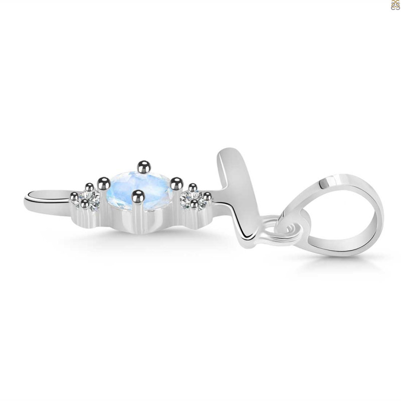 Moonstone & White Topaz Alphabet T Pendant