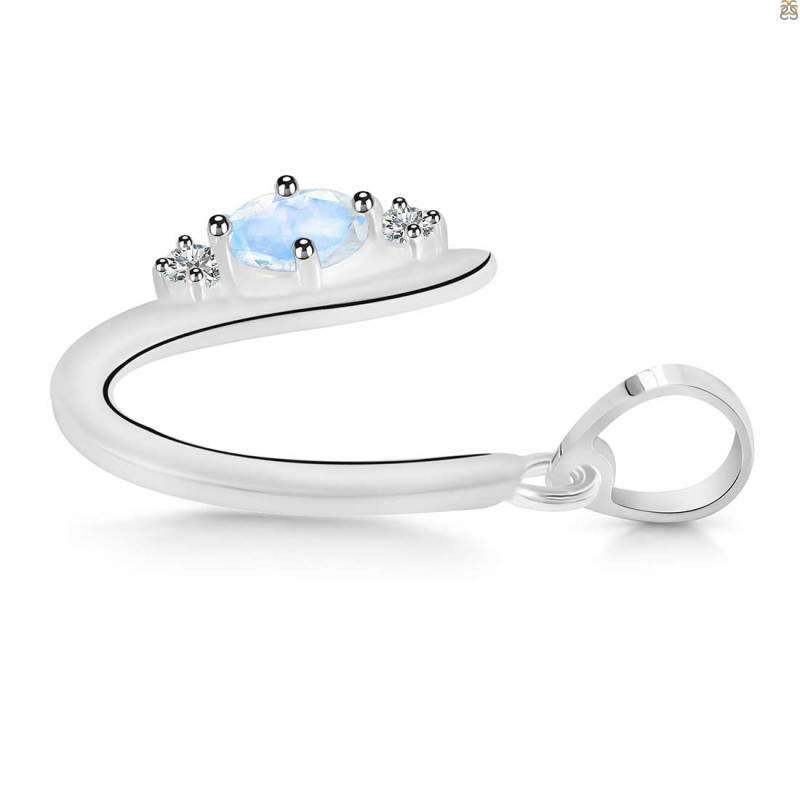 Moonstone & White Topaz Alphabet U Pendant