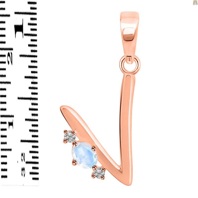 Moonstone & White Topaz Alphabet V Pendant RBM-RDA-22.