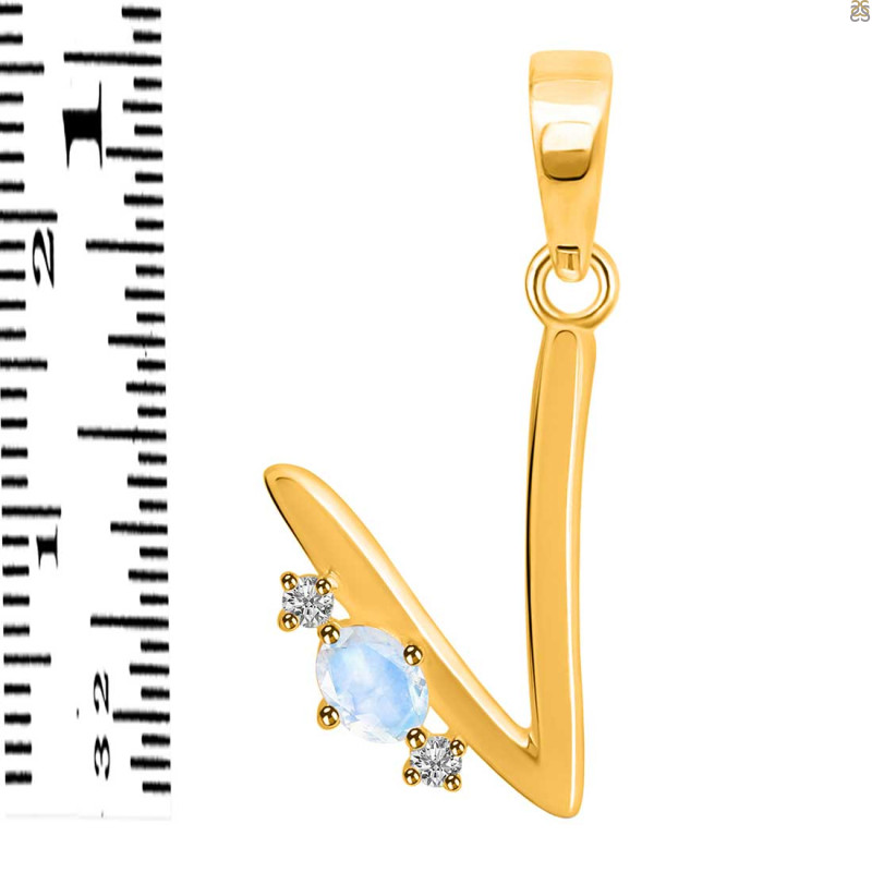Moonstone & White Topaz Alphabet V Pendant RBM-RDA-22.