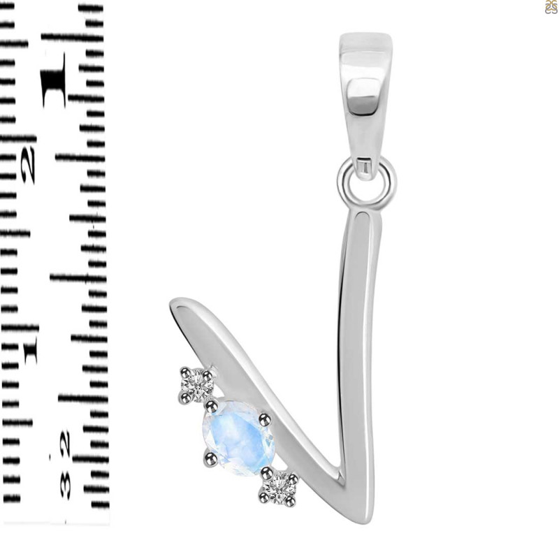 Moonstone & White Topaz Alphabet V Pendant RBM-RDA-22.