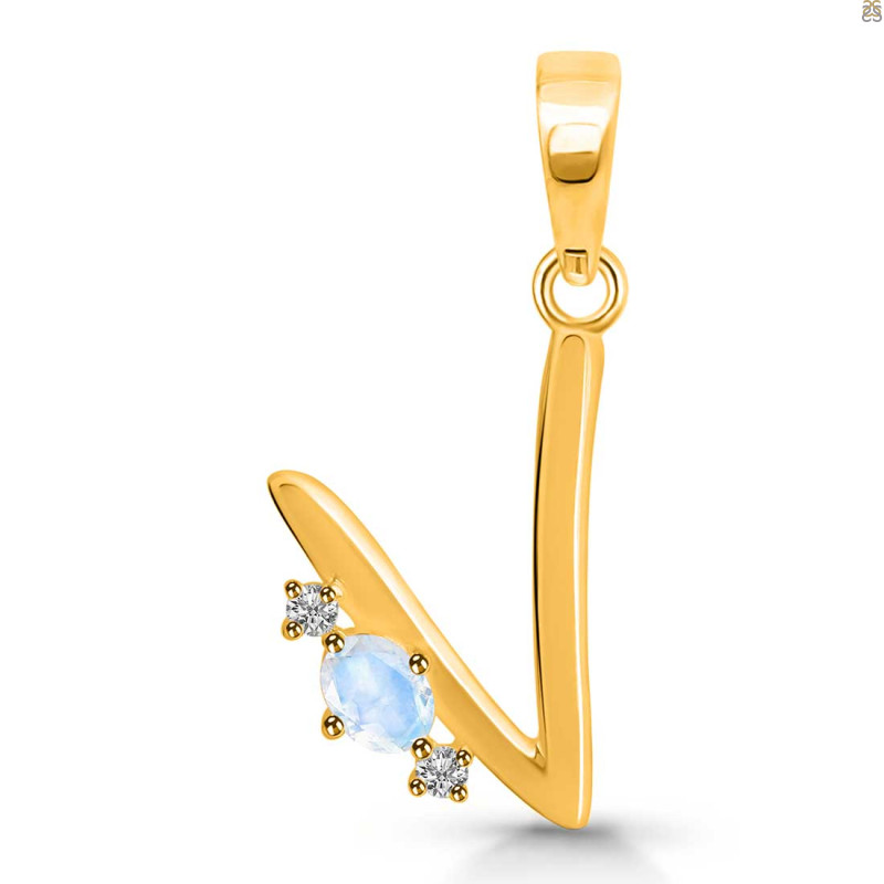 Moonstone & White Topaz Alphabet V Pendant RBM-RDA-22.