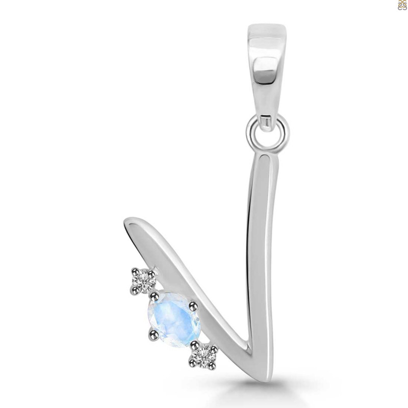 Moonstone & White Topaz Alphabet V Pendant RBM-RDA-22.