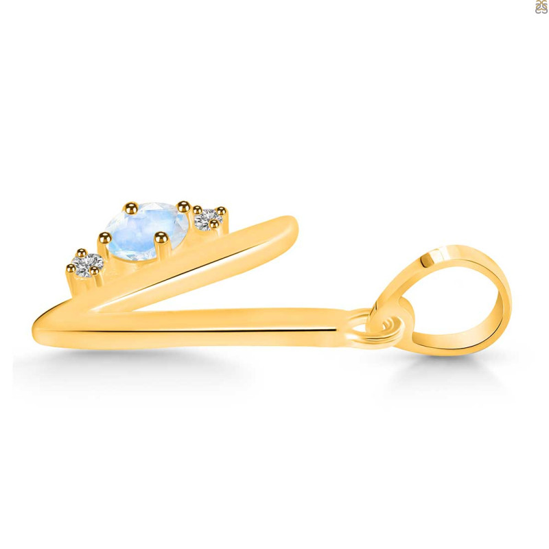 Moonstone & White Topaz Alphabet V Pendant RBM-RDA-22.