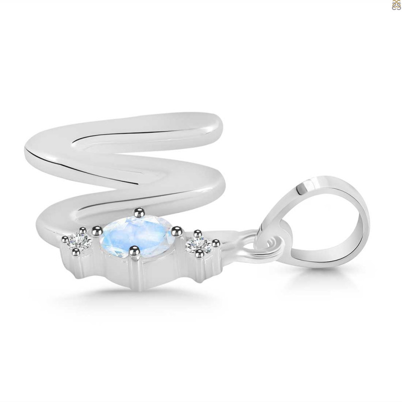 Moonstone & White Topaz Alphabet W Pendant